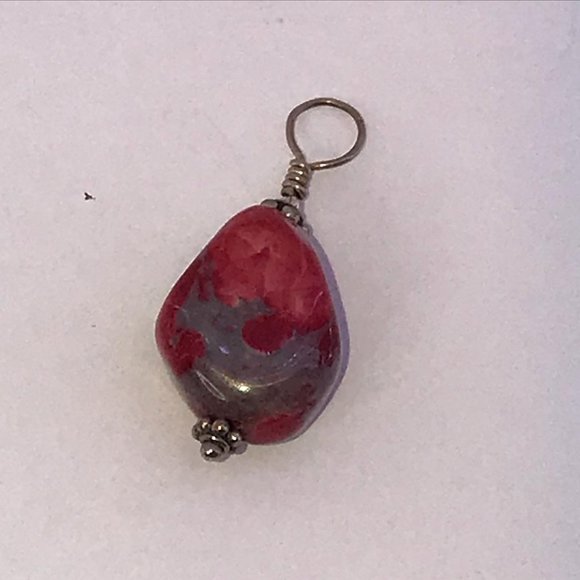 Red and Grey Stone and Silver Pendant - Picture 9 of 9